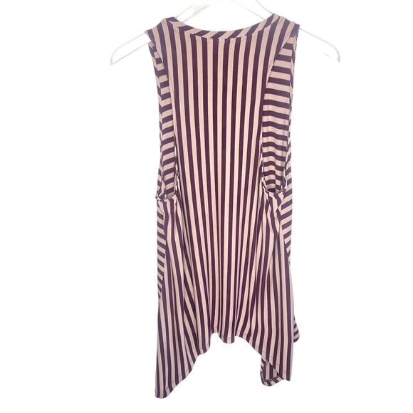 Logo by Lori Godstein Burgundy Striped Sleeveless Hankercheif Hem Top Sz Medium - Picture 2 of 5